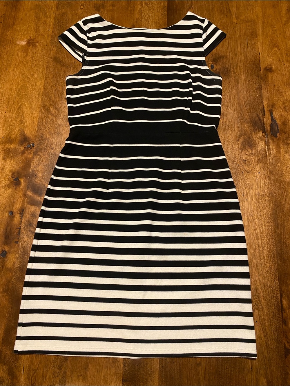 LOFT Black and White Striped Midi Dress